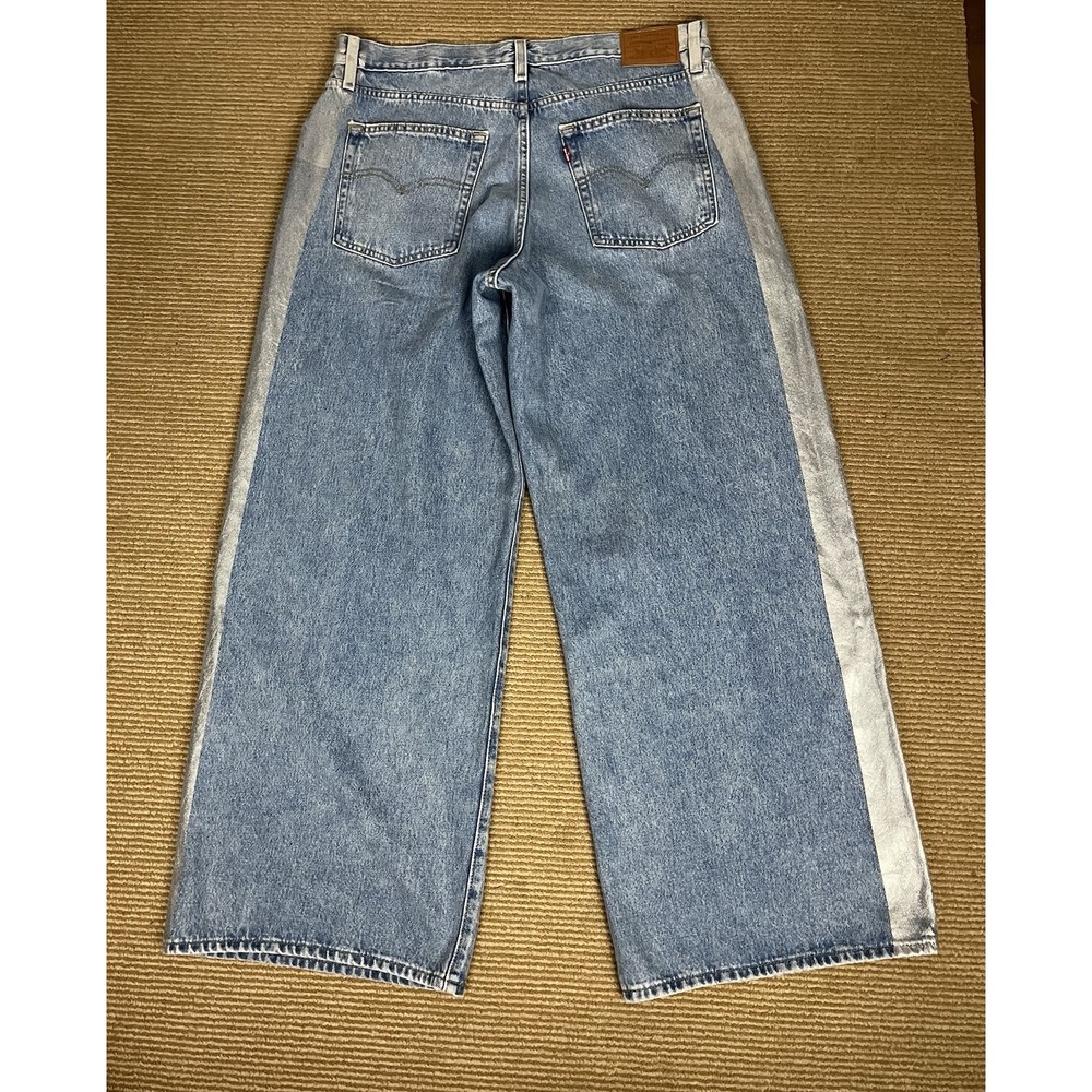 Levi's Premium XL Straight Women's 31 Blue Jeans Silver Metallic Stripe - Picture 2 of 12